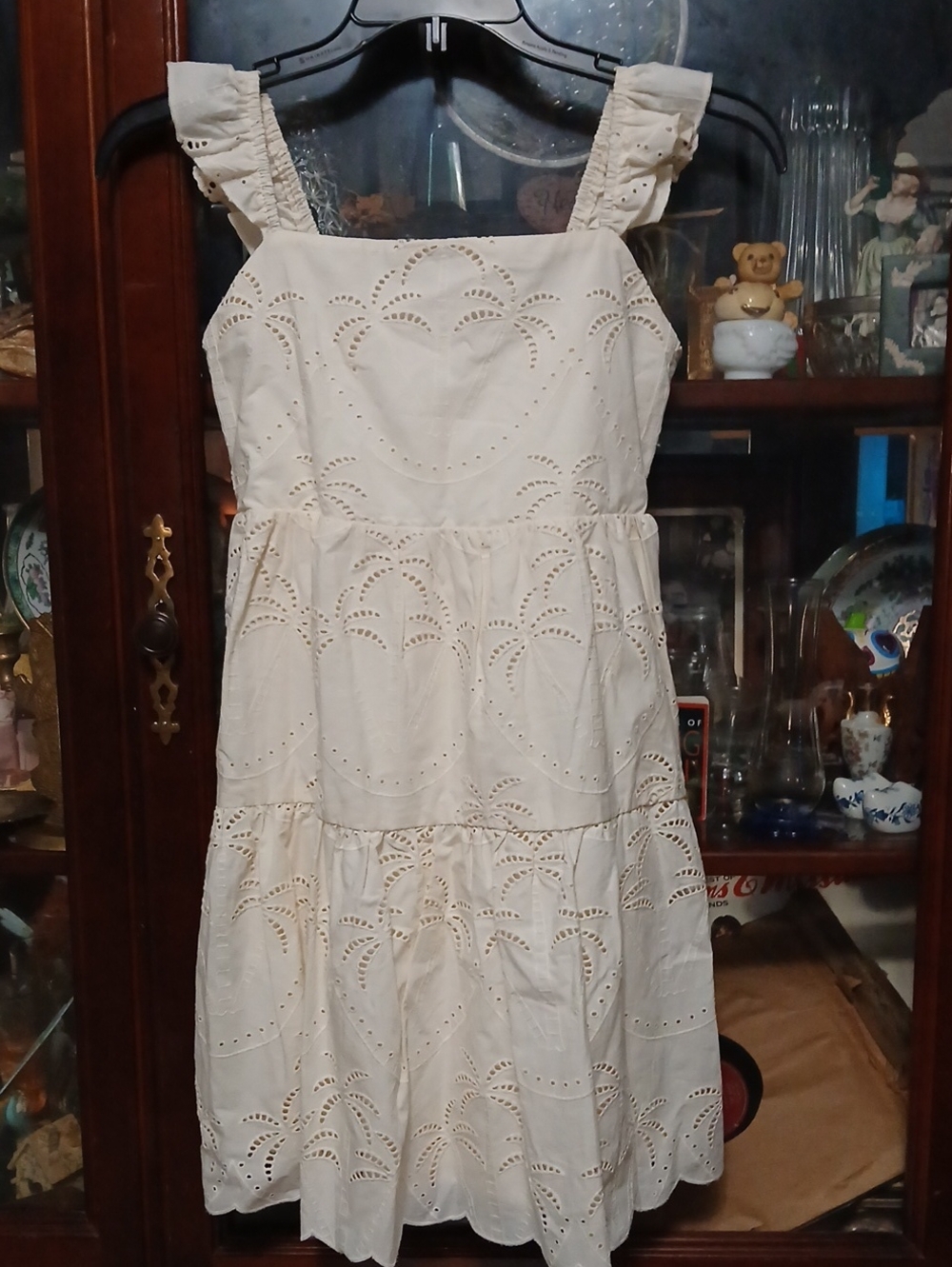 Chelsea & Violet Cream Eyelet Ruffle Strap Dress,sz.m